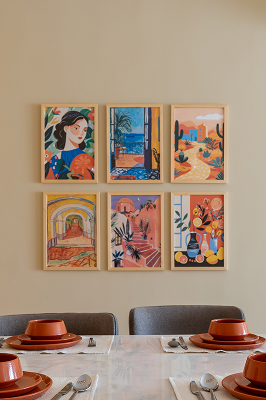 Interior with framed art and furniture